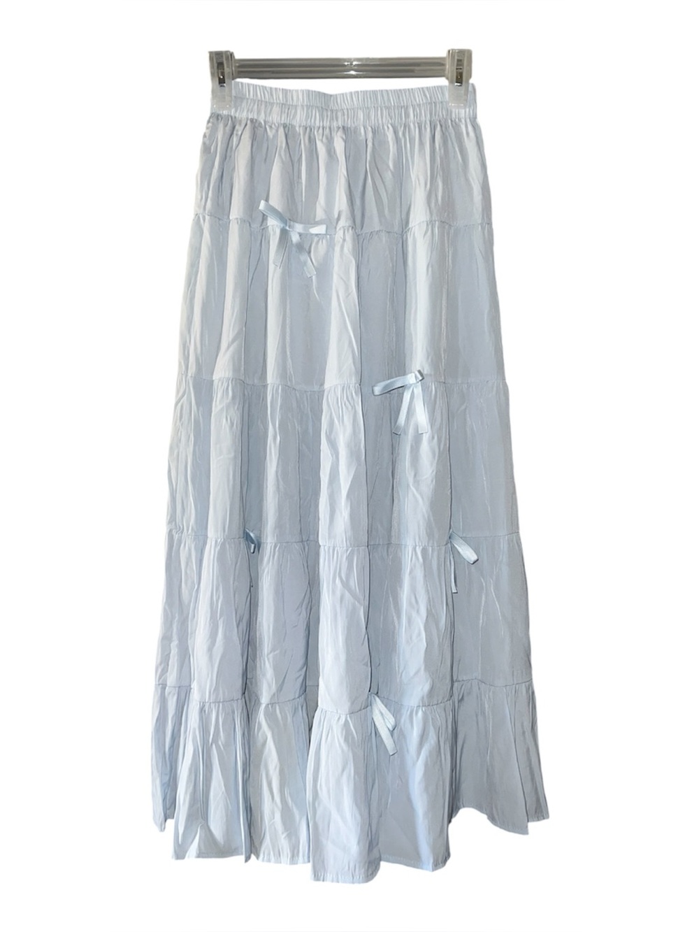 Light blue maxi tiered A-line bow skirt